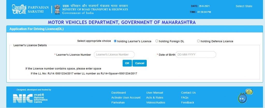 Step 6: Enter the “Learner’s Licence Number” and “Date of Birth” in the spaces provided before clicking “OK