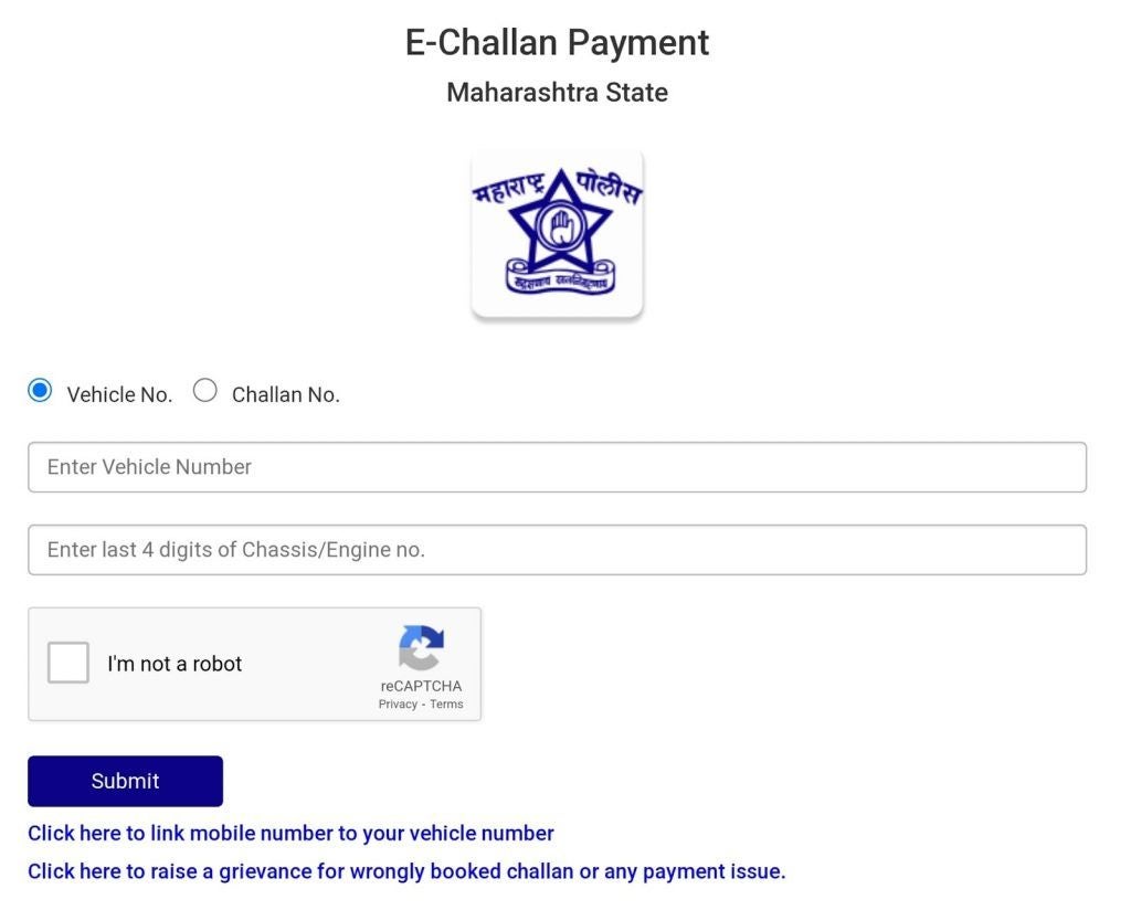 Maharashtra State E-Challan payment website