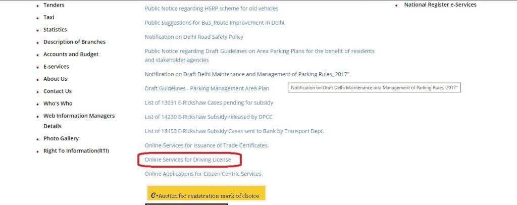 Click on “Driving Licence” to learn more about the processes around a driving licence.
Or scroll down to the bottom of the page and click on “Online Services for Driving Licence”.