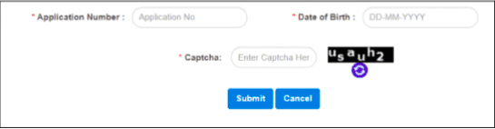 Enter your application number, date of birth and captcha code.