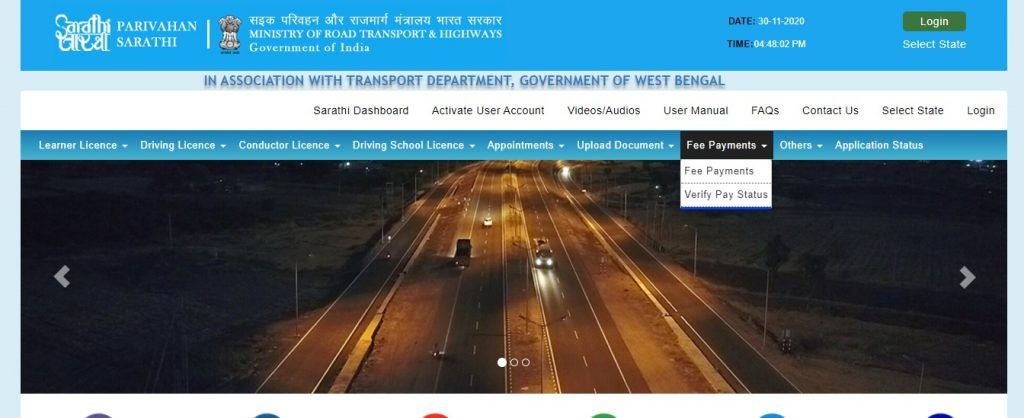 Step 4: Click on the “Select State Name” tab and choose West Bengal.

Step 5: Hover above the “Fee Payment” tab.
