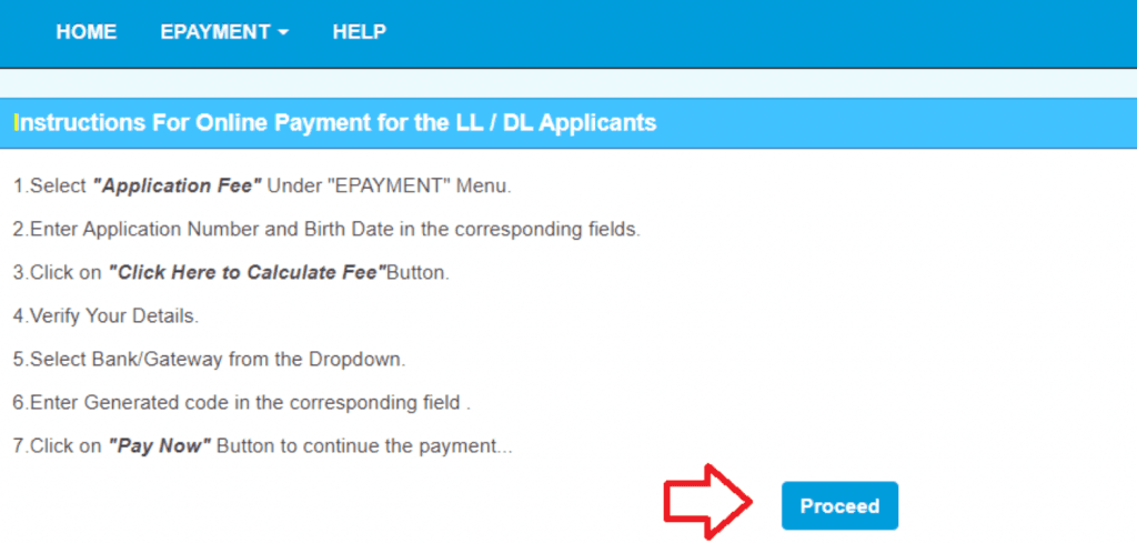 instruction for online payment for the LL/DL Application