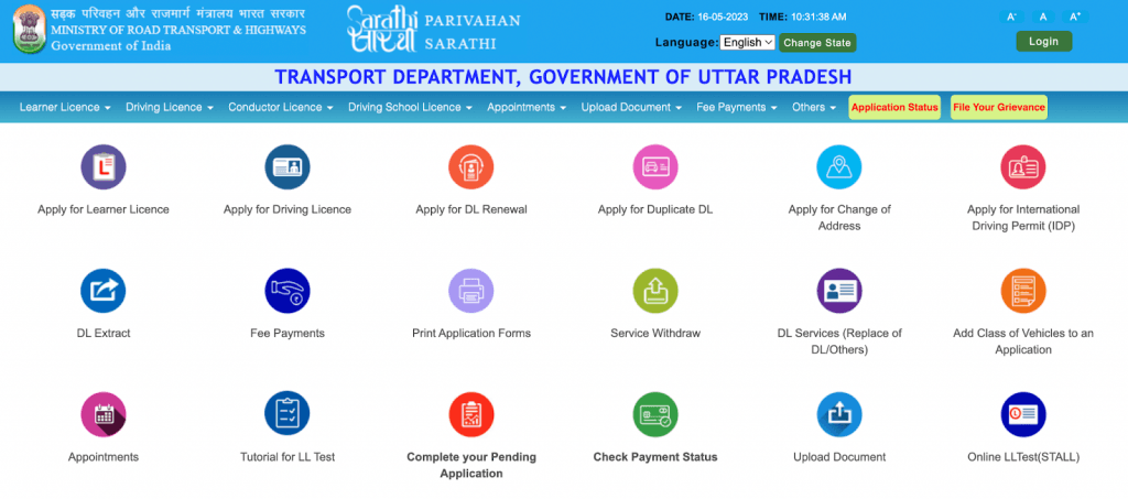 Step 1 : Visit the official Sarathi Parivahan website and select Maharashtra as your state. Click on “Appointments” once you see the main menu.