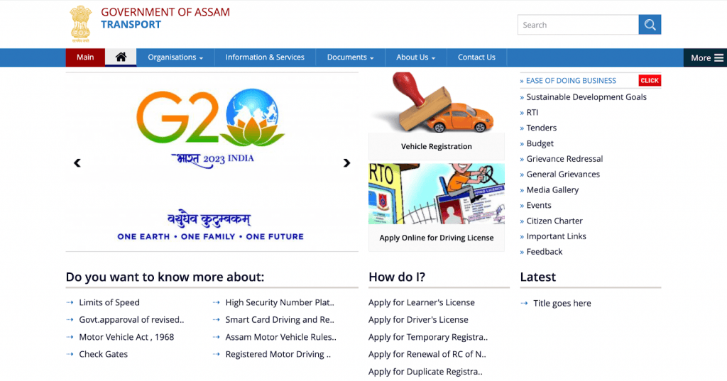 Visit the Assam Regional Transport website and select licence-related services.