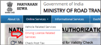 Step 1 : Visit the official Parivahan website https://parivahan.gov.in/parivahan/.