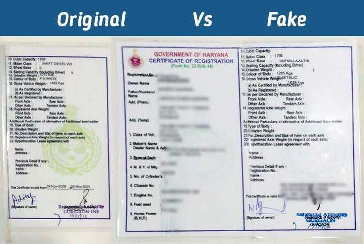 How To Differentiate An Original Vehicle Registration Certificate From A Fake One?