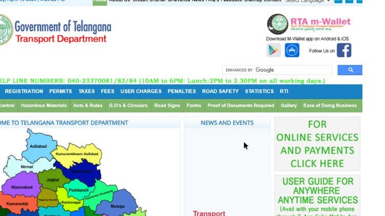 telangana official transport department website